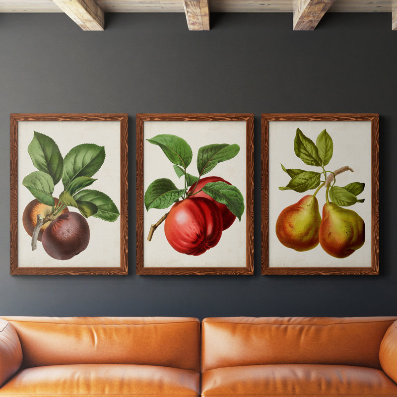 Antique Fruit IX - Ensemble de 3 peintures sur toiles encadrées, H 37,5 po x l 82,5 po x P 1,5 po, Érable