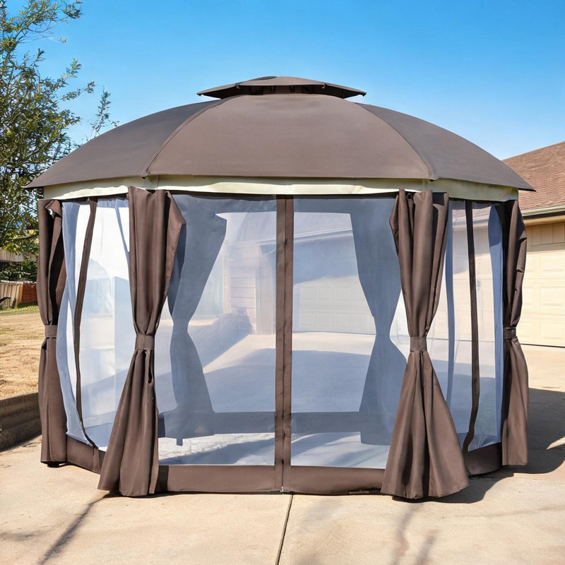 Pavillon de jardin résistant à l'eau en brun, 12 x 12 pi avec 12 pieds de diamètre pour patio couvert