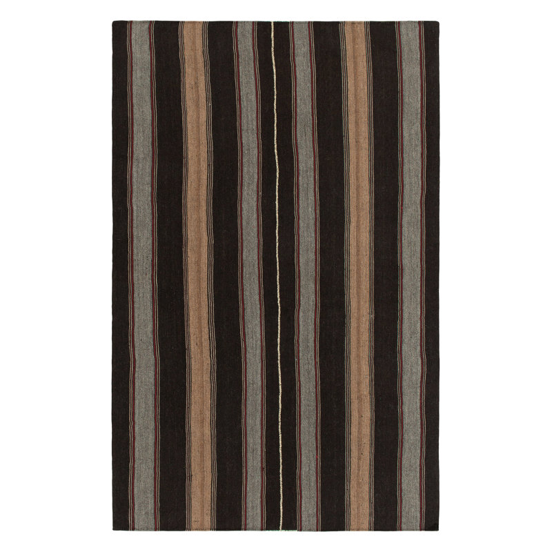 Wool Striped Area Rug in Black/Gray/Beige