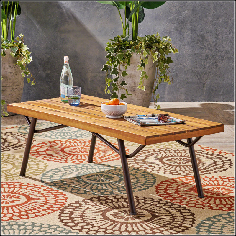CANOGA Acacia Wood and Iron Outdoor Coffee Table, Durable and Stylish for Any Patio Setting