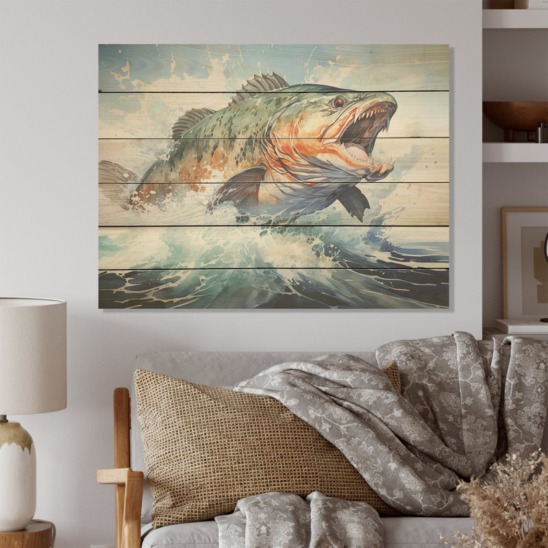 «Dreams de pêche - Chasse et pêche», art mural sur bois de pin naturel, H 30 po x l 40 po