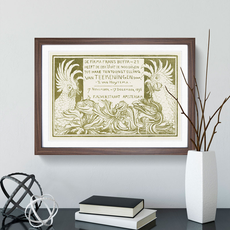 Invitation with Two Cockatoos by Theo Van Hoytema - Picture Frame Painting, 27cm H x 36cm W x 2cm D, Walnut