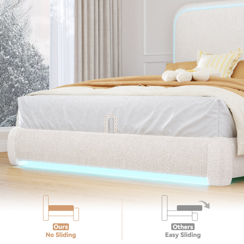 Base de lit tapissier Marshmallow Cloud Boucle, Crème, Grand lit
