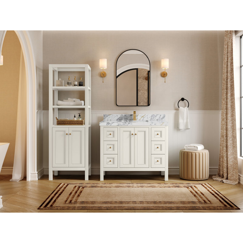 Meuble-lavabo simple en albâtre Nashville,  Calacatta Poanazzo