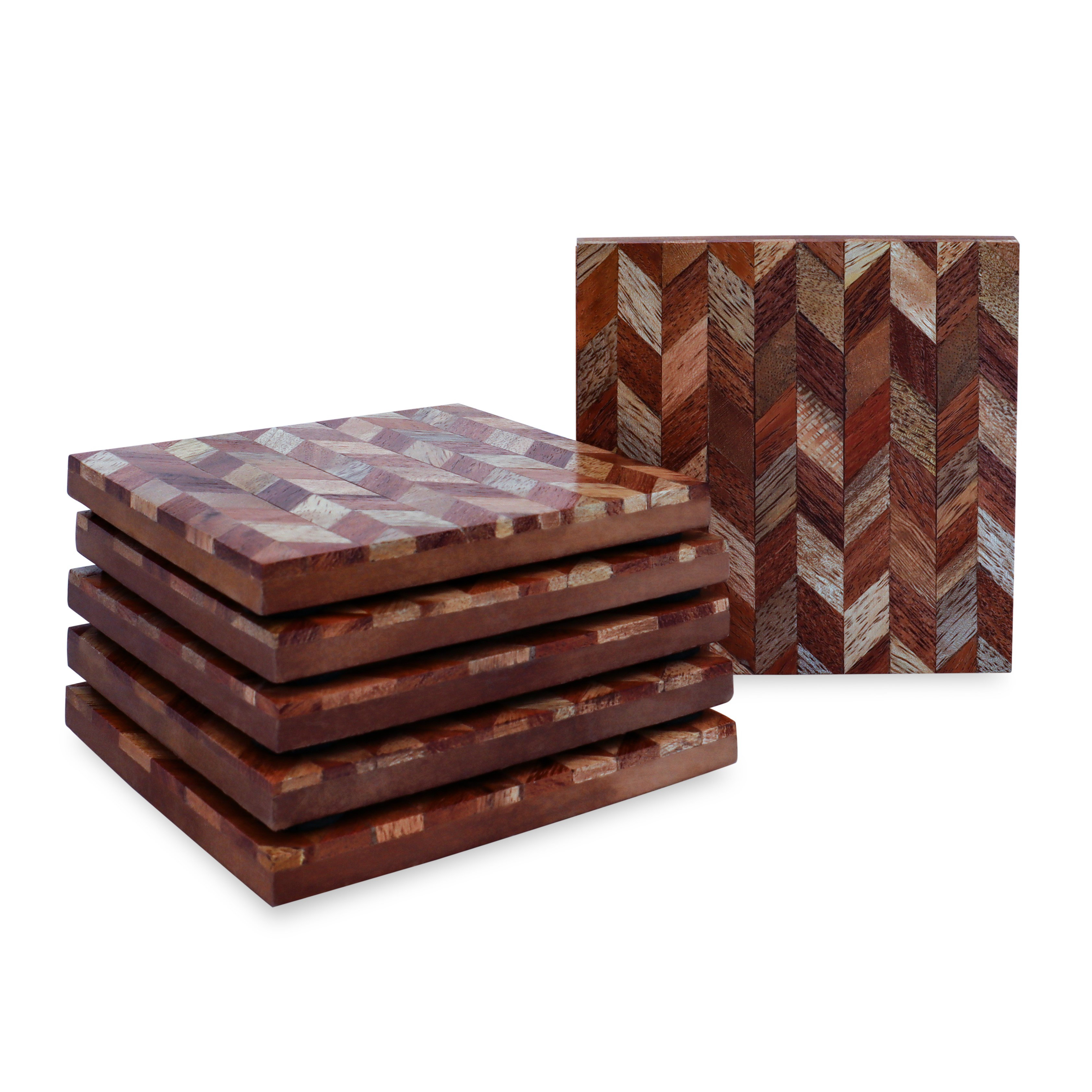 Union Rustic Wood Square 4 Piece Coaster Set With Holder - Wayfair Canada