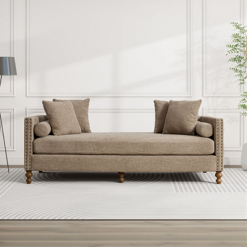 Méridienne 75,5 po, banc de jour rembourré avec traversins et coussins, Taupe