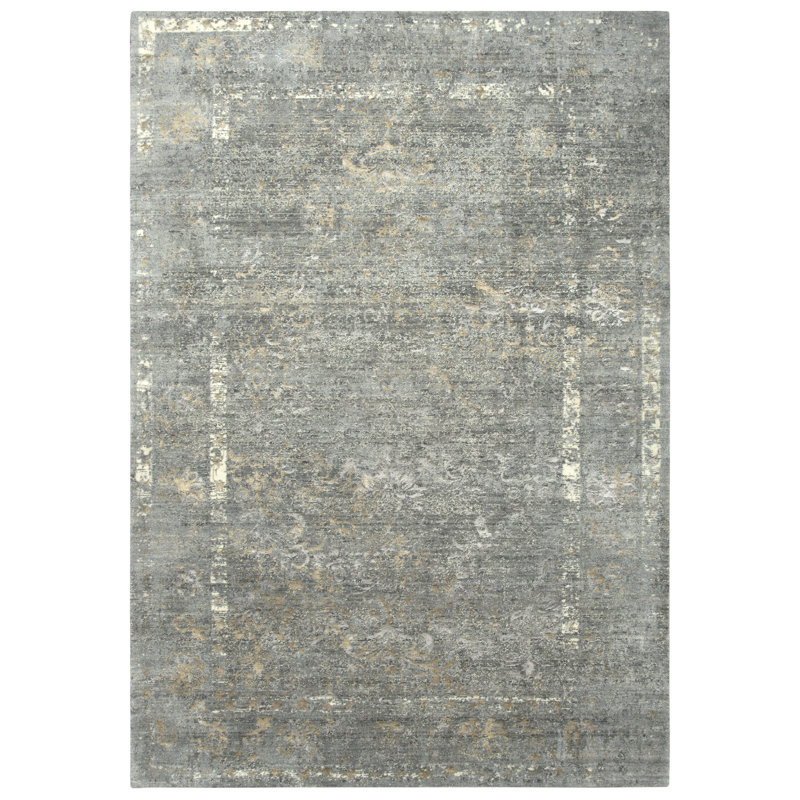 Tapis gris / blanc en laine tissé à la machine Burkes, Rectangle 8 pi x 10 pi