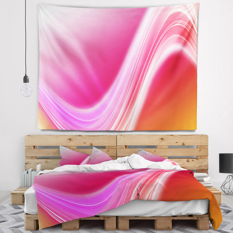 Tapisserie rose à lignes courbes abstraites, H 78 po x l 92 po
