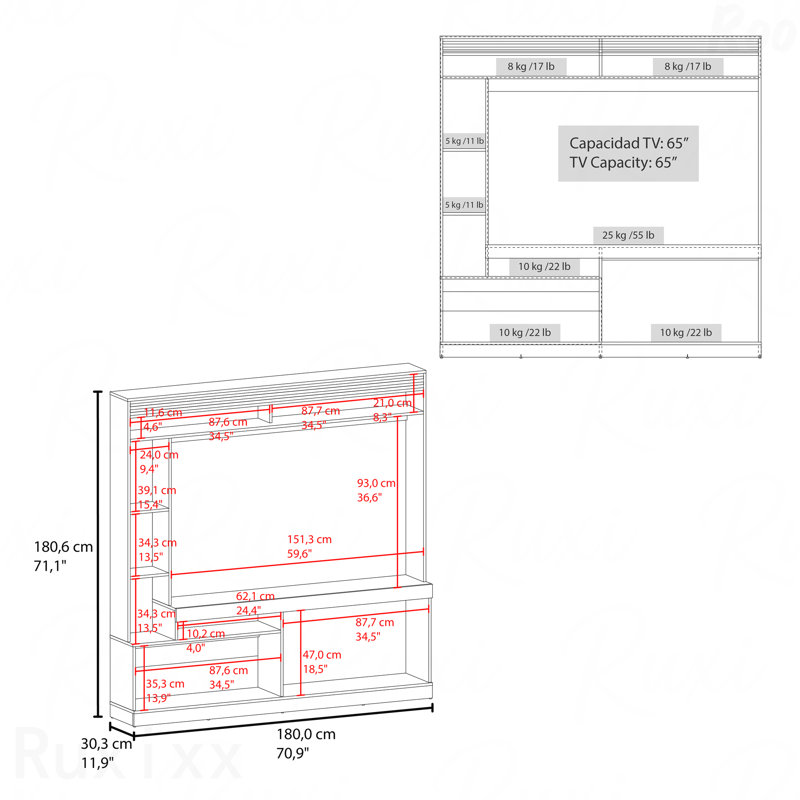 Meuble audio-vidéo, noyer foncé, H 70,9 po x L 70,9 po x l 11,9 po