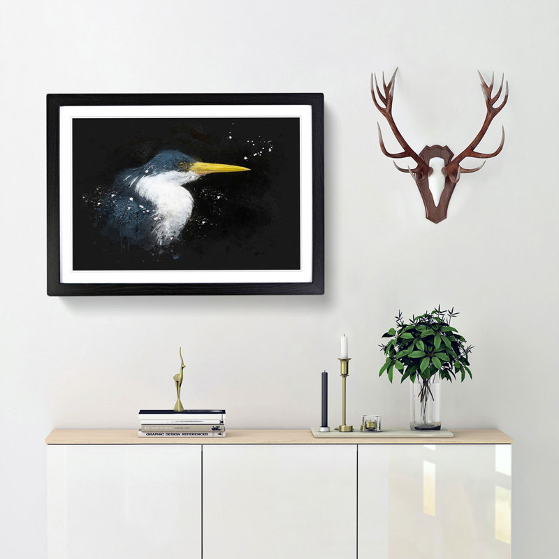 Pied Heron - Picture Frame Graphic Art Print, Black Framed, 24cm H x 33cm W x 2cm D