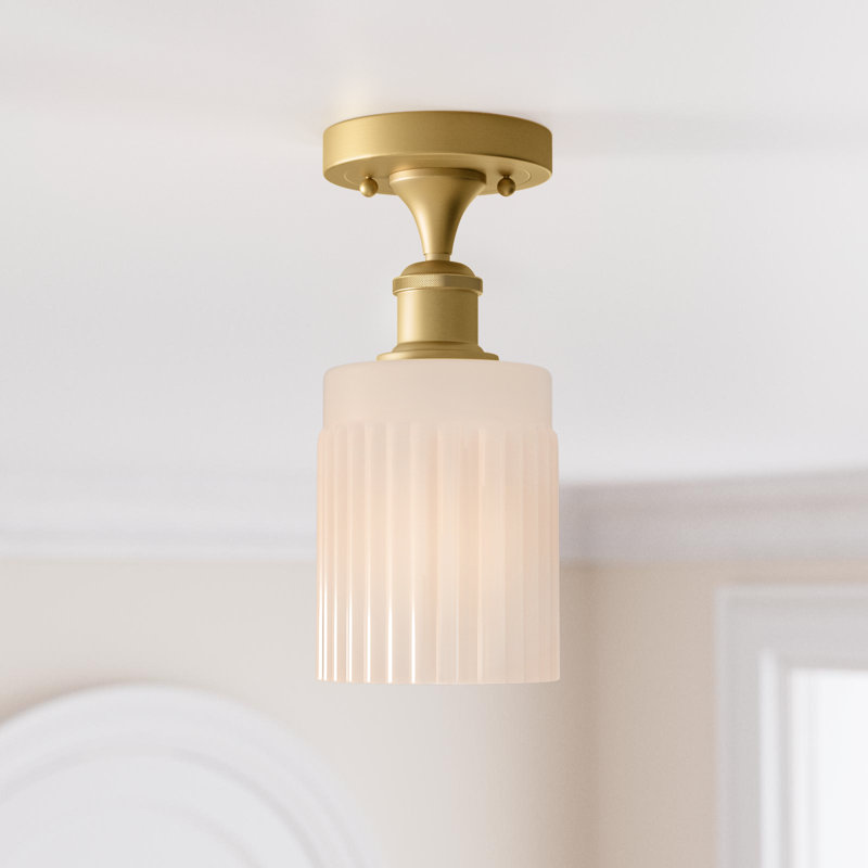 Kamena Glass Semi Flush Mount, 6 Watt Vintage LED Bulb, Matte White, Satin Gold