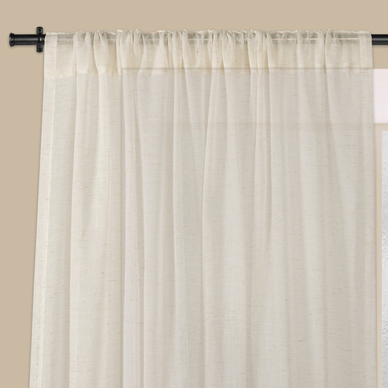 Paire de rideaux semi-transparents avec passe-tringle (ensemble de 2), L 52 po x L 120 po, Lin naturel