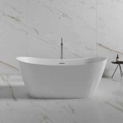 MonBlari 60" X 31.5" Freestanding White Soaking Acrylic Bath tub with Overflow and Pop-up Drain For Bathroom