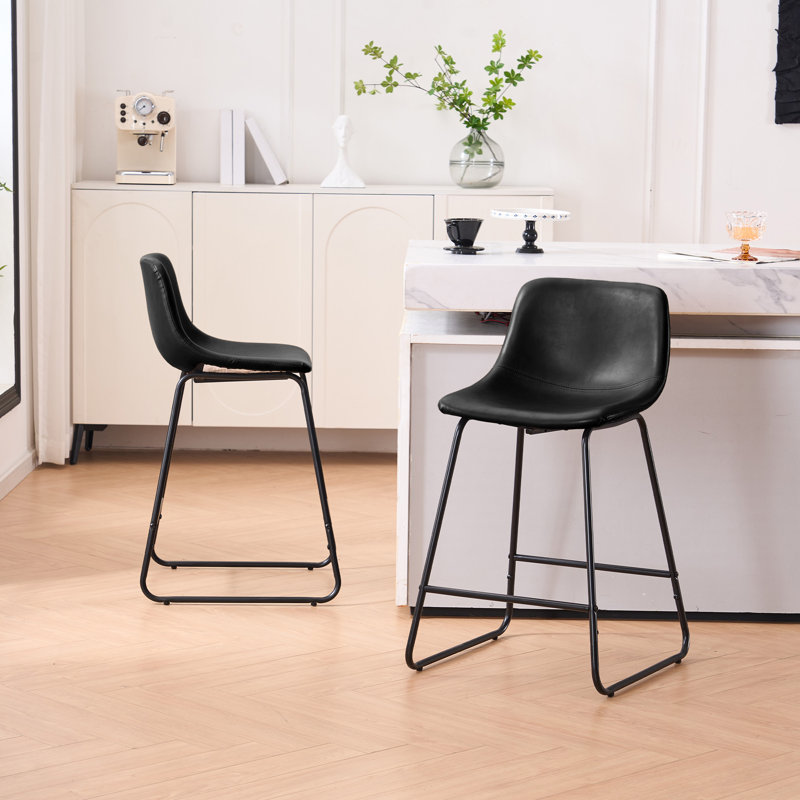 Modern Barstool With Comfortable Cushion, Black, Counter Stool (24" Seat Height)