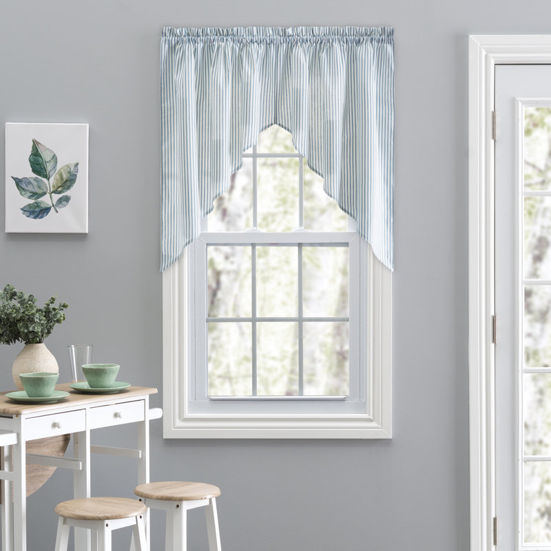 Charis Striped Cotton Blend Swag 56'' W Window Valance, Blue
