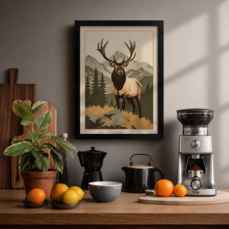 Dignified Elk Rustic - Framed Print, A2 - 59.4 x 42.0 cm, Black