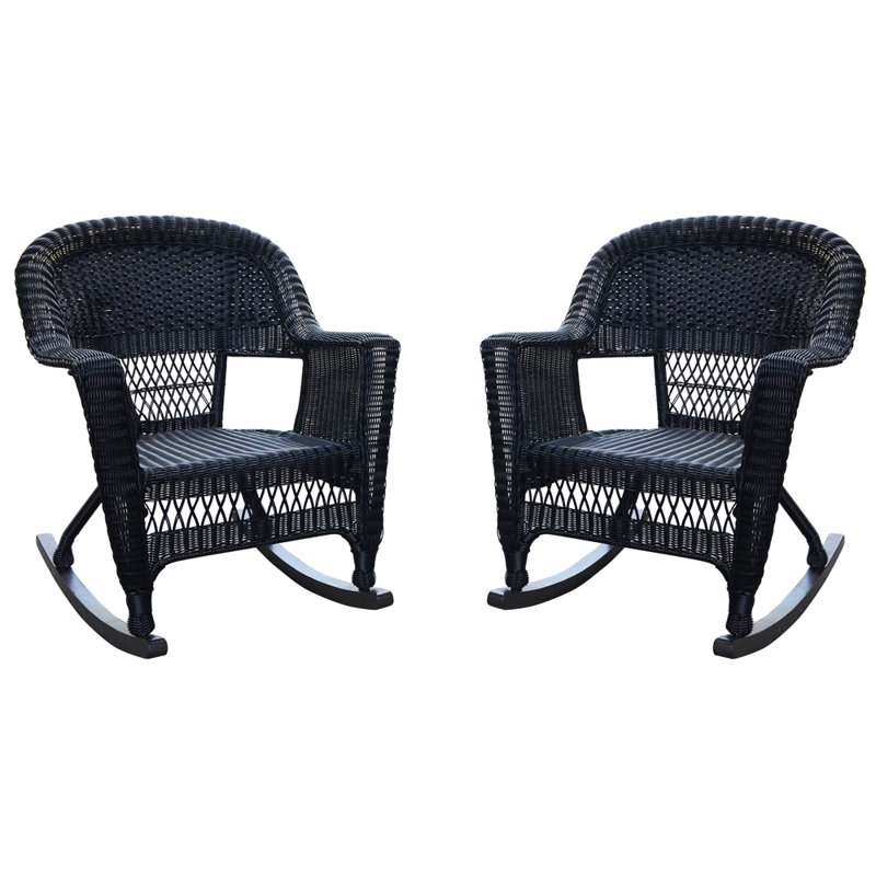 Chaise berçante en osier Raenesha, Noir, Pas de coussin