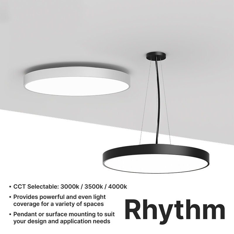 Rhythm Essentials Surface Round - 18" W - Direct/Indirect - Black, 17, Black, 18"