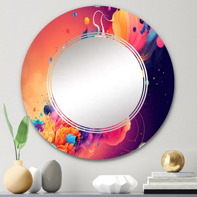 Vibrant Color Explosion I - Miroir mural moderne en spirale, 24 po x 24 po