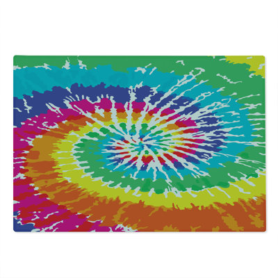 Ambesonne Rainbow Cutting Board Large Rainbow Tie Dye Effect Multicolor