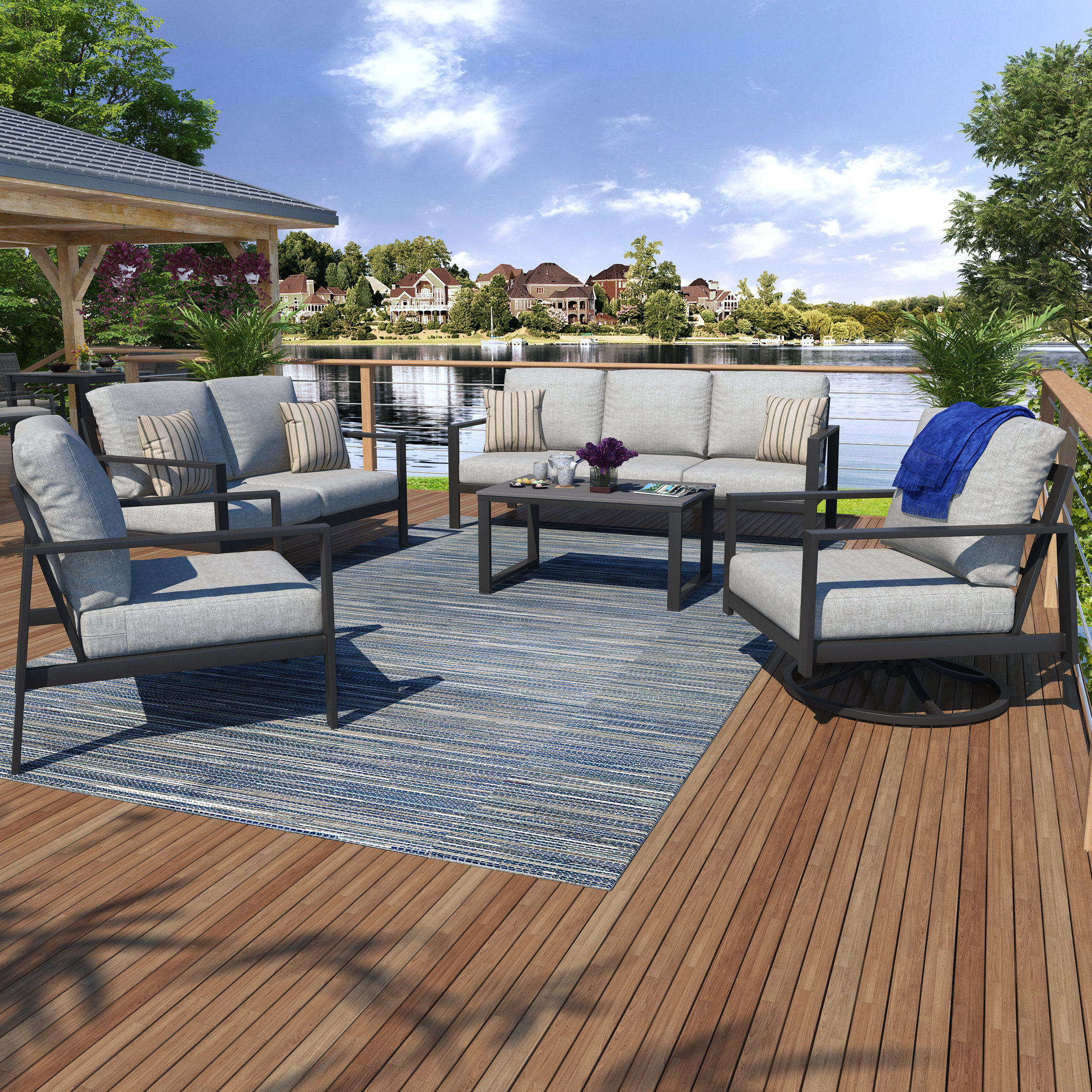 Townsend Sofa Seating Group with Sunbrella Cushions, Gray, Canvas Granite Sunbrella® Canvas