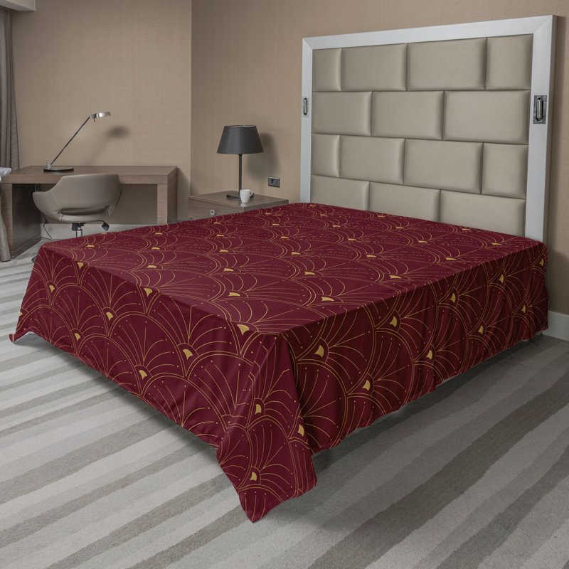 Polyester Floral Flat Sheet, California King Flat Sheet, Burgundy/Sand Brown