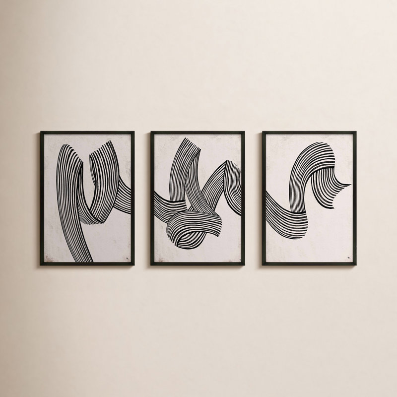 Menton Linework by Studio M - 3 Piece Picture Frame Print Set, 20" H x 28" W, Black