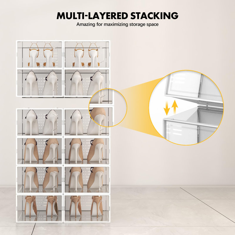 Rebrilliant 12 Pack Shoe Storage Box, Clear Plastic Stackable Shoe Organizer For Closet, Space Saving Shoe Rack Sneaker Container Bin Holder, Clear
