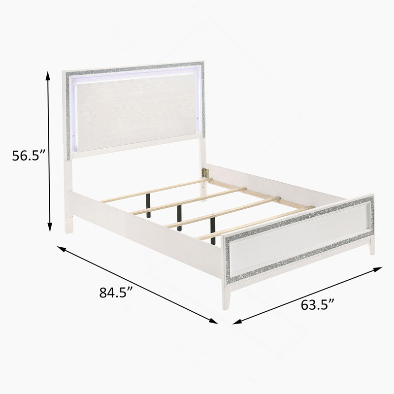 White Queen Bed with LED Lighting Headboard