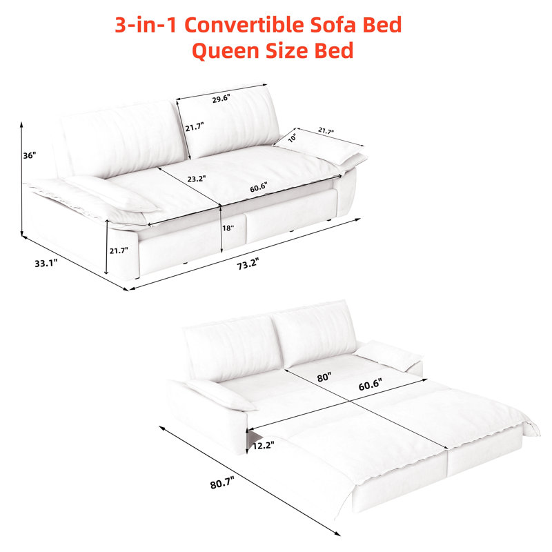 Canapé-lit escamotable de 73,2 po, canapé-lit convertible 3 en 1, causeuse en velours multifonctionnel, Velours bleu