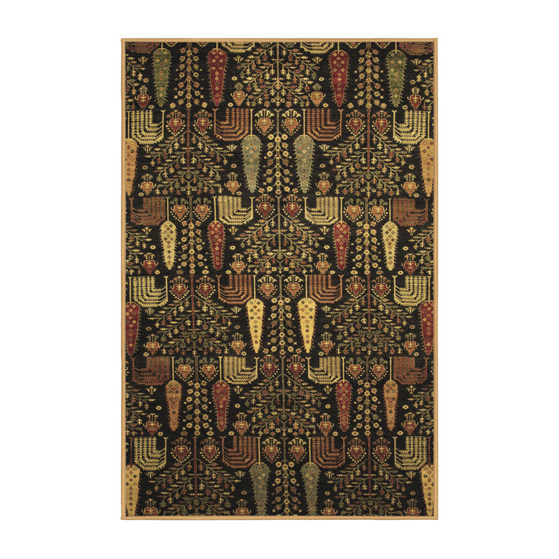 Tapis floral noir / rouge / beige 7 pi x 10 pi Floral Machine Made