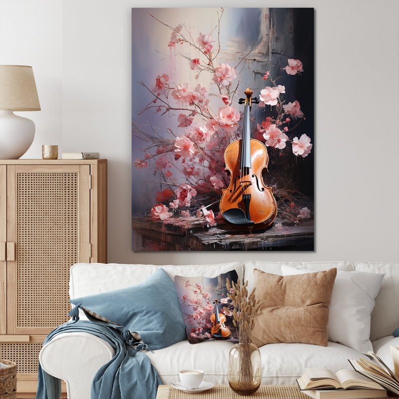 Violon et nature harmoniques nuances II sur toile, H 32 po x l 16 po x P 1 po, Toile tendue
