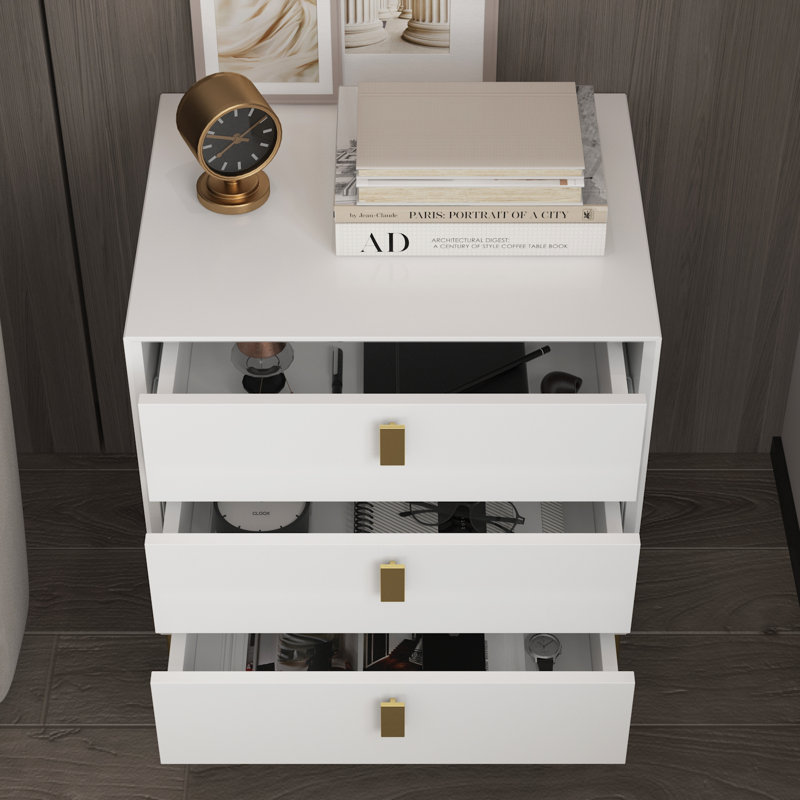Table de chevet moderne de 21,3 po de hauteur, table de chevet blanche de 19,6 po de largeur avec 3 tiroirs de rangement