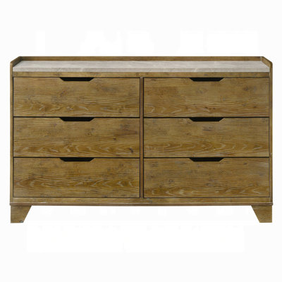 Commode transitionnelle à finition brune avec 6 tiroirs de rangement et meubles de chambre à coucher 1 pièce en bois d'hévéa massif