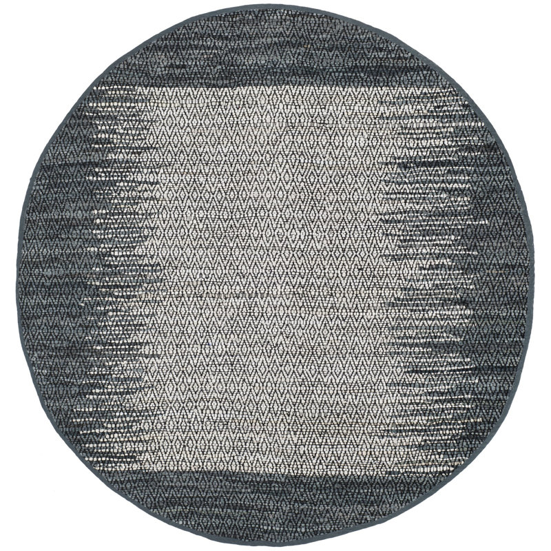Phillis Vintage Leather Hand Woven Leather/Cotton Geometric Rug in Light Gray, Round 4'