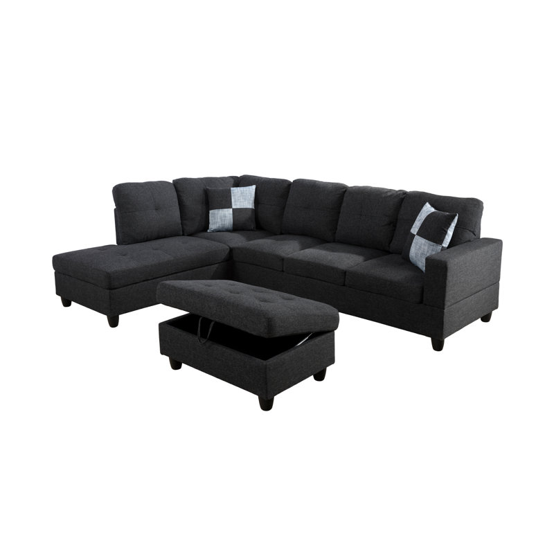 Crius 103.5" W Upholstered L-Shape Sectional with Storage Ottoman, Left Hand Facing, Off White