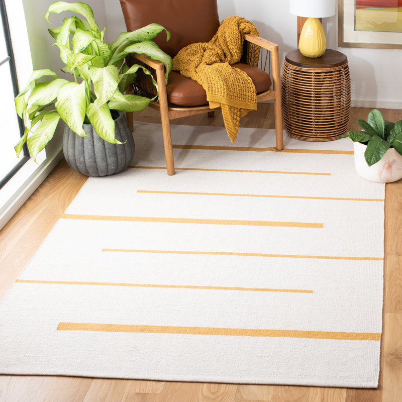 Tapis rayé en coton tissé à la main Estiven, Rectangle de 5 pi x 8 pi