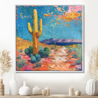Yellow Blue Southwestern Desert Cactus Charm - Floral Cactus Wall Art Print