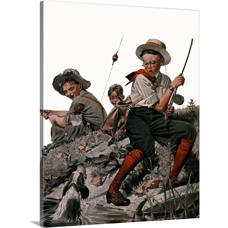 Norman Rockwell Cousin Reginald Goes Fishing Canvas Wall Art Red Barrel Studio Format: Black Floater Frame, Size: 32 H x 26 W x 1.75 D