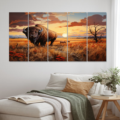 " Native American Art Bison Prairies I " 5 - Pieces