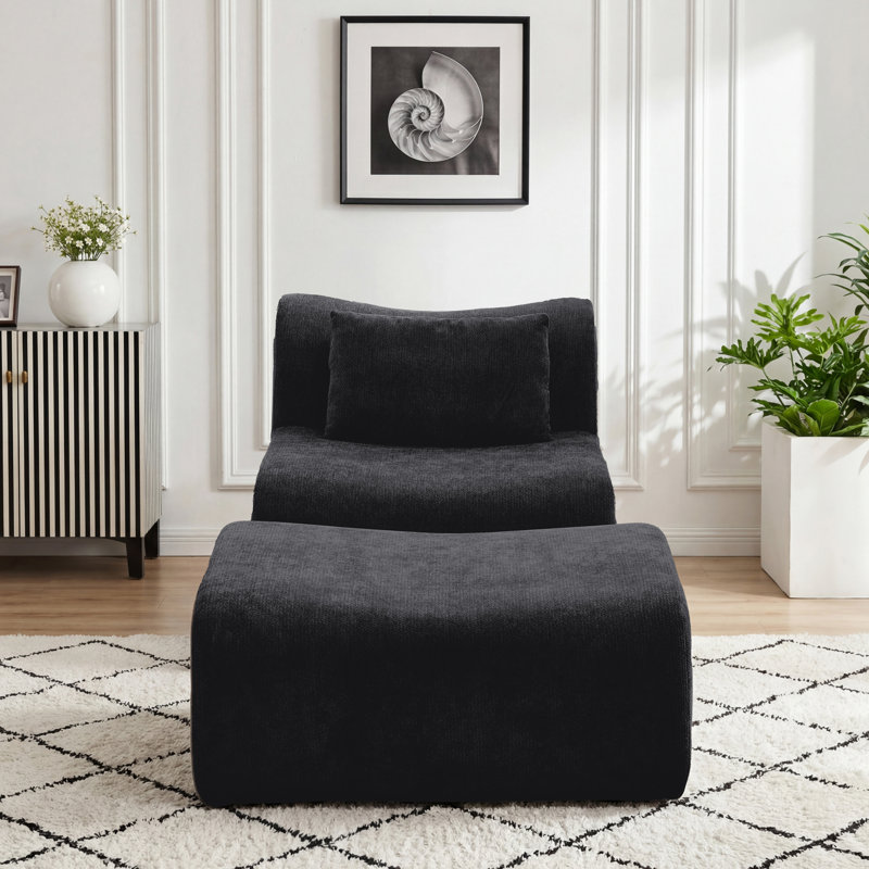 Wiliams Armless Accent Chair And Ottoman Set, Black