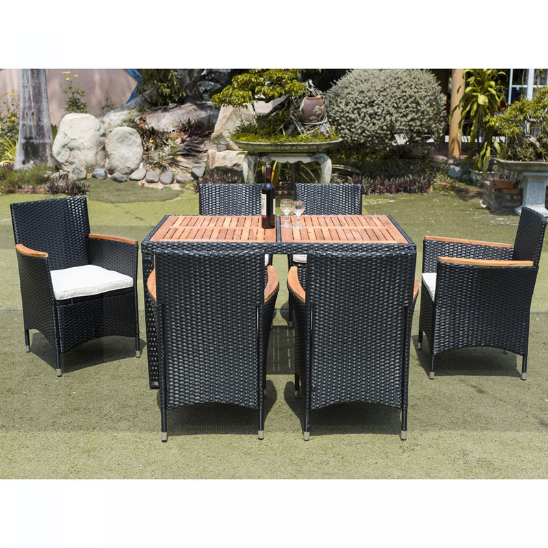 Ensemble repas extérieur pour 6 personnes Anella, H 29 po x l 51 po x P 35,4 po, Noir, noir, noir, noir