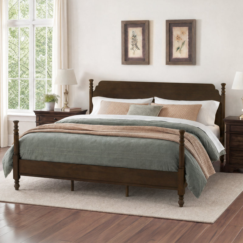 Cleo Solid Wood Bed Frame With Spindle Design, King, Dark Walnut
