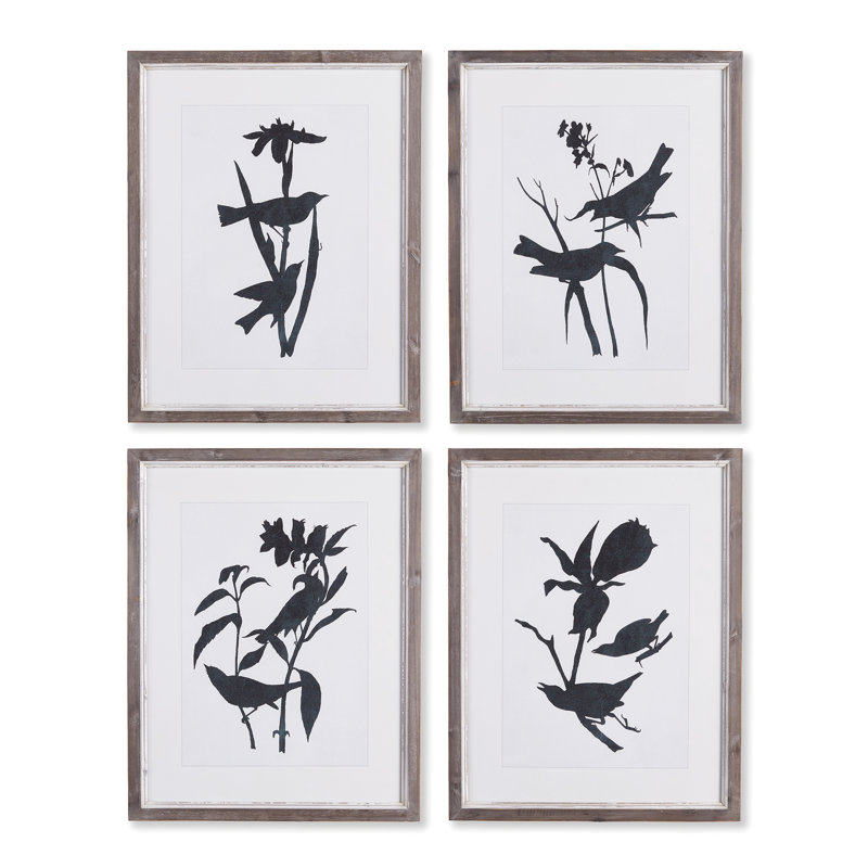 «Bird Silhouette» de Saltillo - ensemble de 4 reproductions encadrées sur papier