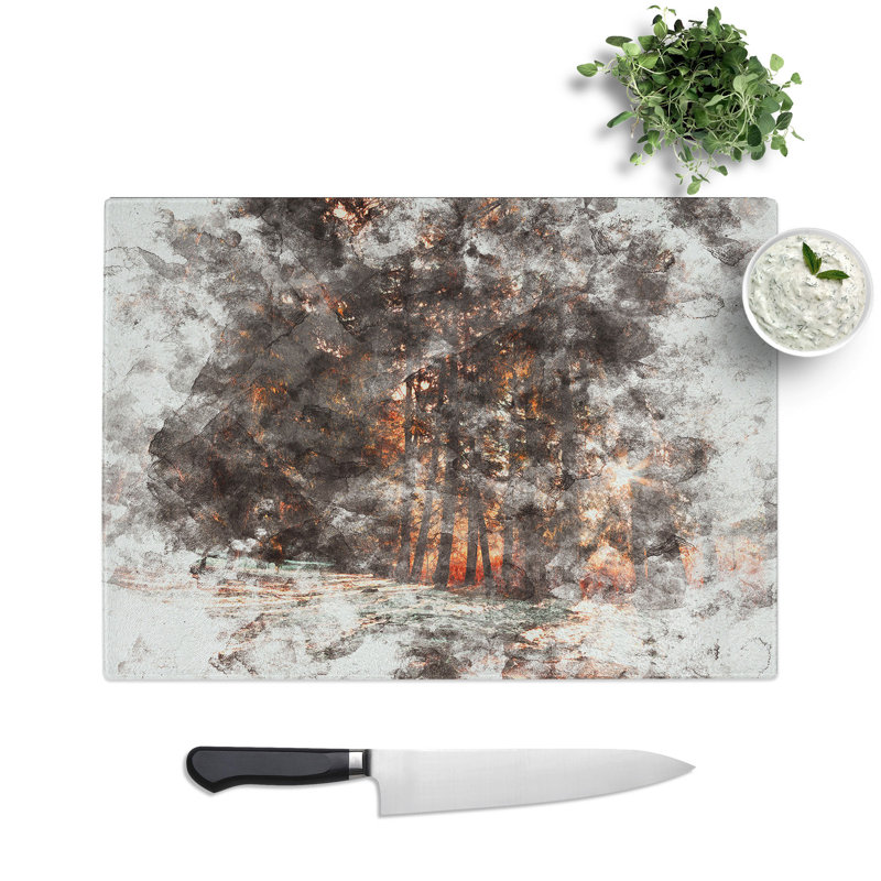 Tempered Glass Forest Sunlight Chopping Board, 28.5 cm x 39 cm