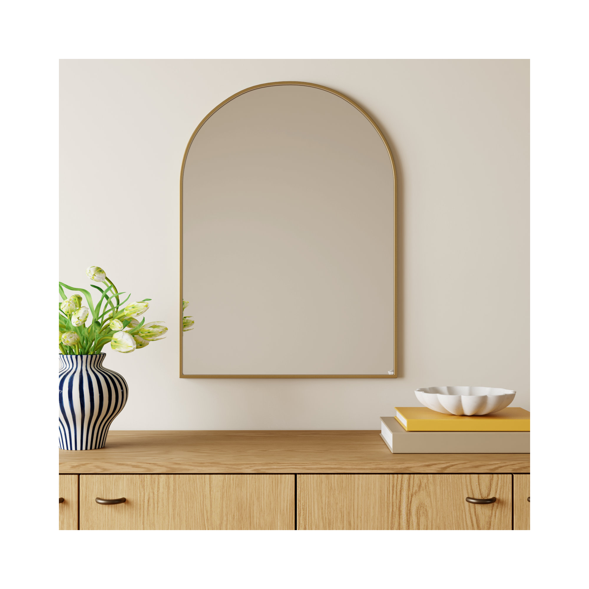 Sabine Metal Arch Wall Mirror, 30" x 22", Brass