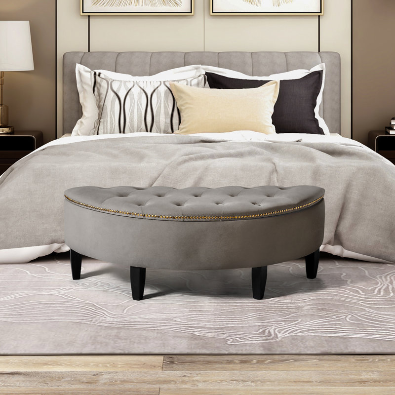 Upholstered Storage Bench, Dark Gray
