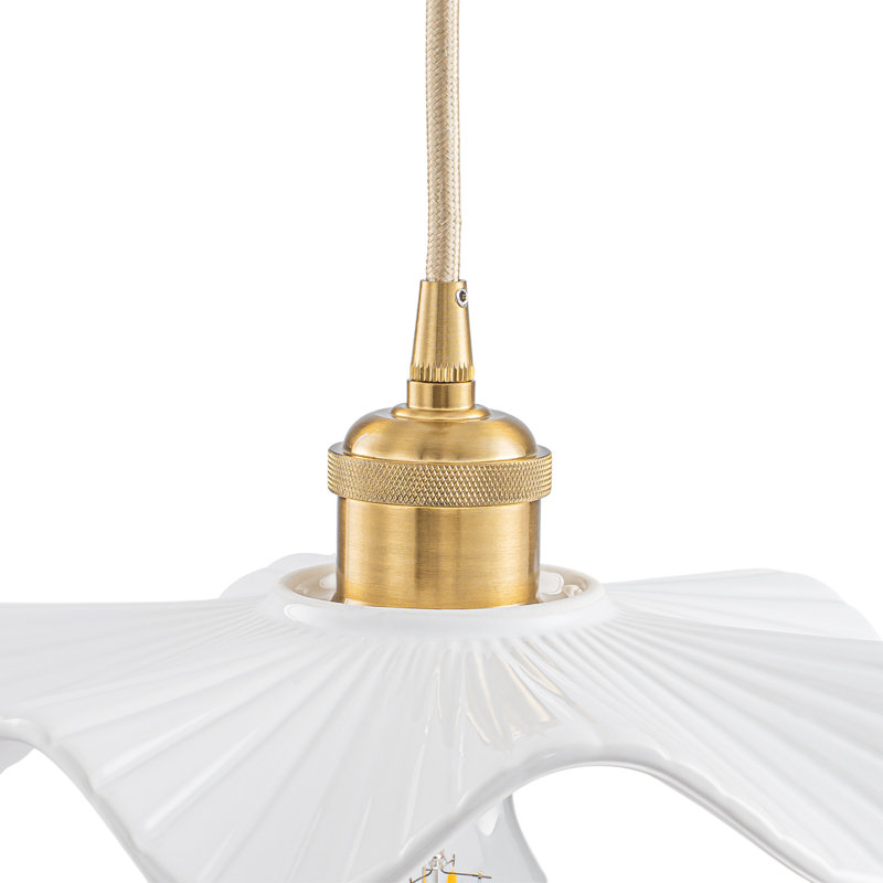Luminaire suspendu floral en forme de cannelure blanche à 1 lumière en céramique