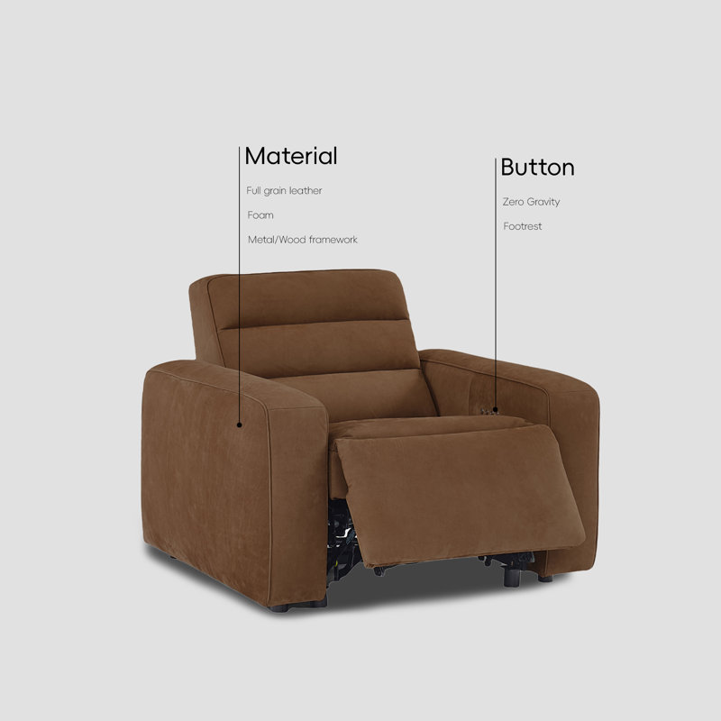 46" Oversized Full-Grain Leather Dual Power Recliner with Zero Gravity & Independent Controls, Brown
