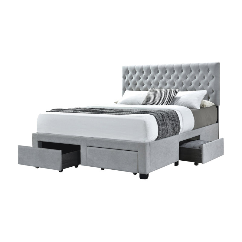 Lit plateforme tapissier avec rangement Kingistan, Très grand, Beige